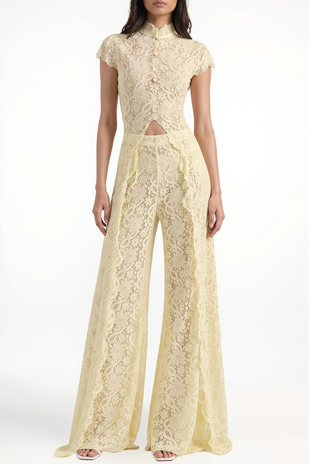 Lace cape overlay cutout pants two-piece set from Hicosy — view 4