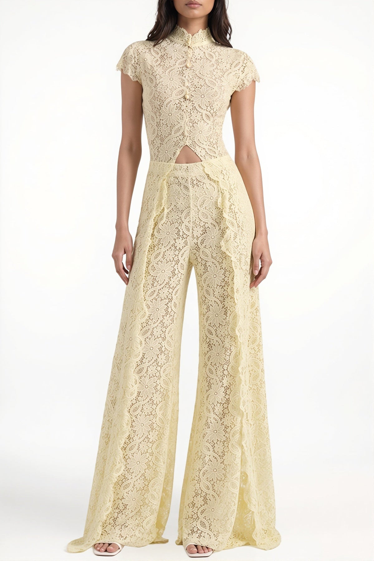 Lace cape overlay cutout pants two-piece set from Hicosy — view 4