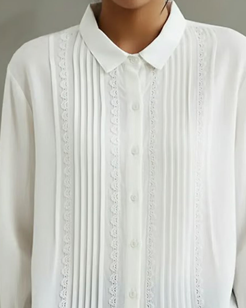 Shirt Doll Collar Solid Color Long Sleeve