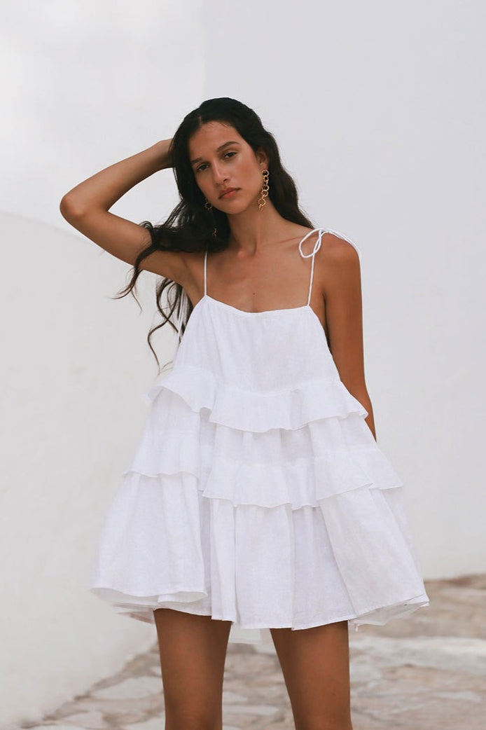 Ruffled Layer Backless Sleeveless Mini Dress