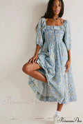 Backless Ruffled Hem Printing Midi Boho Dress