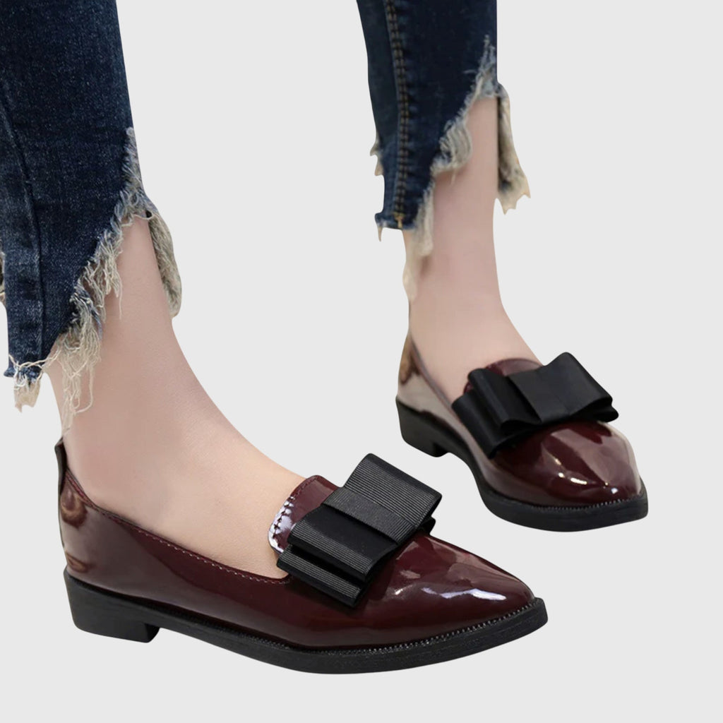 Bow Detail Patent Pointed Toe Slip On Loafer