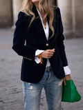 Gold Button Cuff Peak Lapel Slim Fit Velvet Blazer