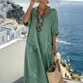 Flowy V Neck Linen Maxi Dress for Vacation Style