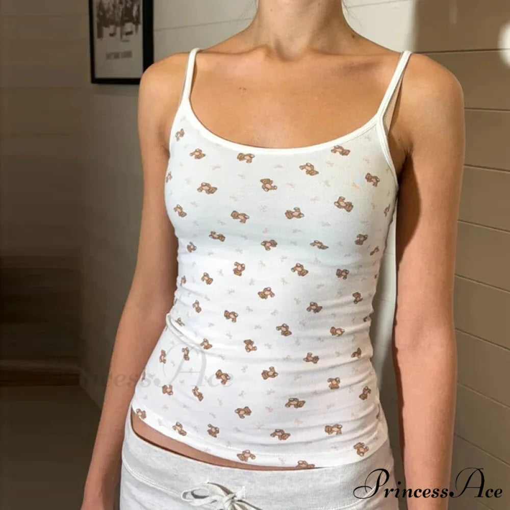 Bear Mark Vintage Tight Fit Tank Low Cut Shorts Two Pieces Set
