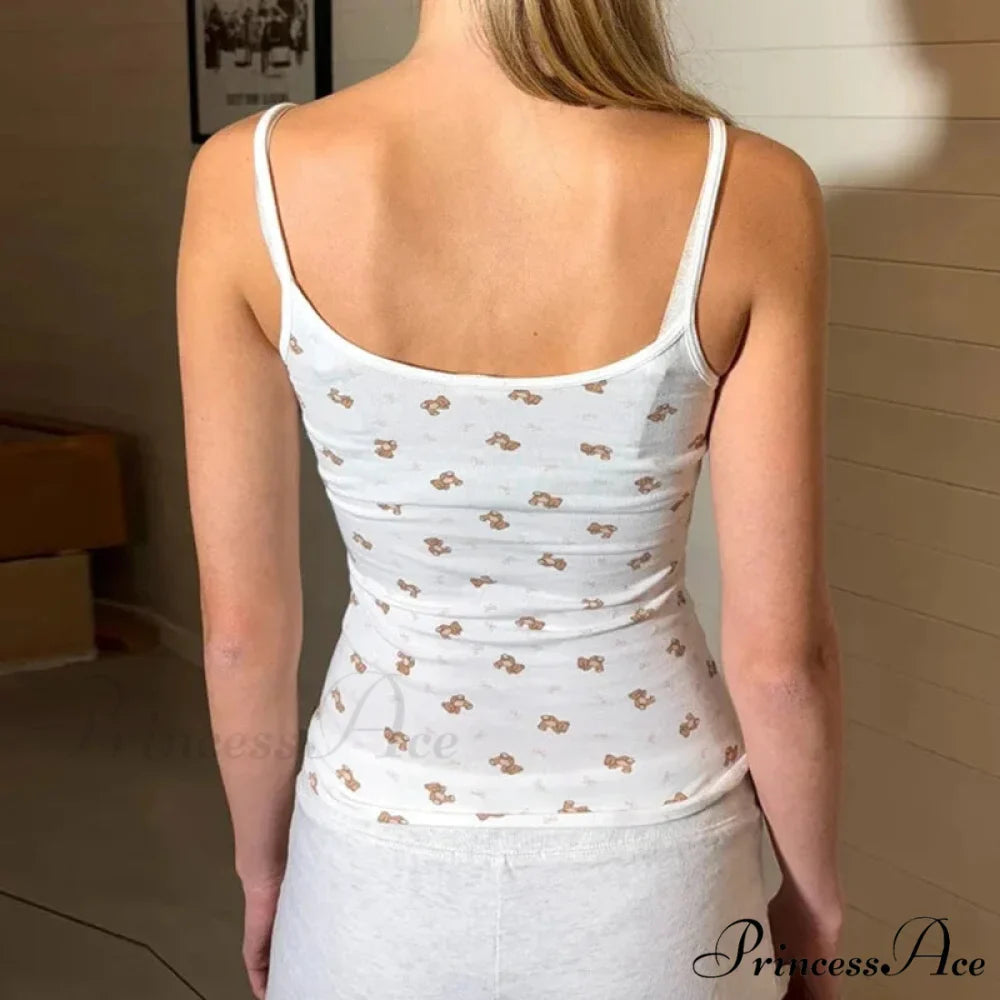 Bear Mark Vintage Tight Fit Tank Low Cut Shorts Two Pieces Set