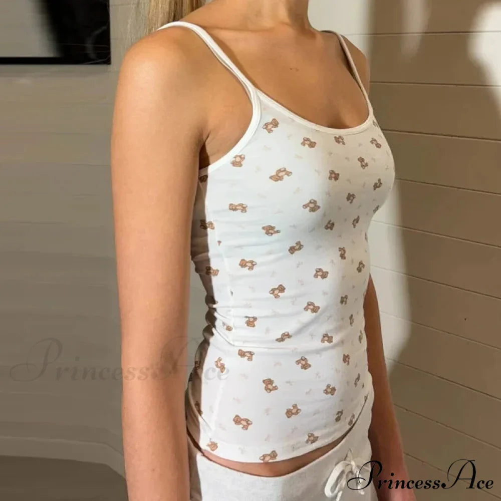 Bear Mark Vintage Tight Fit Tank Low Cut Shorts Two Pieces Set