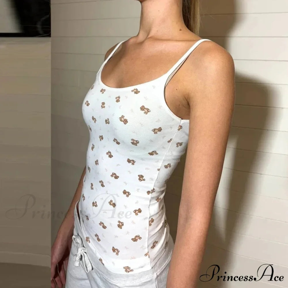 Bear Mark Vintage Tight Fit Tank Low Cut Shorts Two Pieces Set