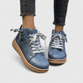 Lace Up Leather Round Toe Flatform Ankle Boot