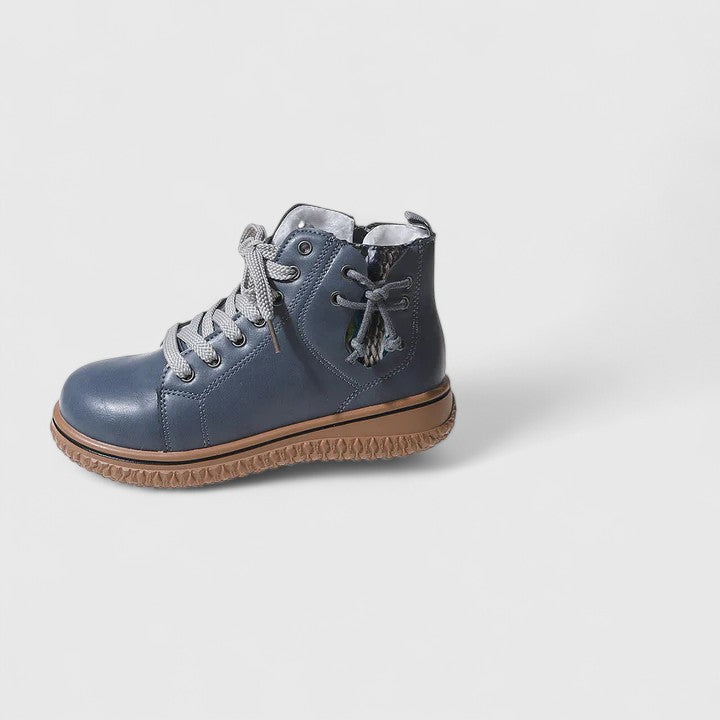 Lace Up Leather Round Toe Flatform Ankle Boot