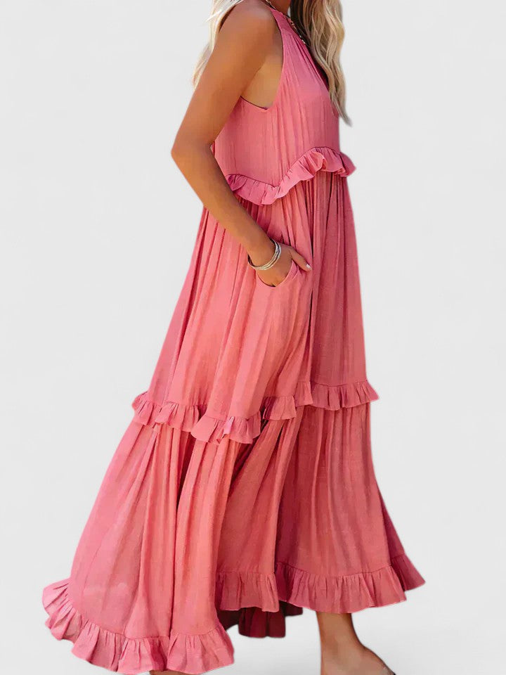 Sleeveless Tiered Maxi Summer Dress Ruffle Detail Loose Fit