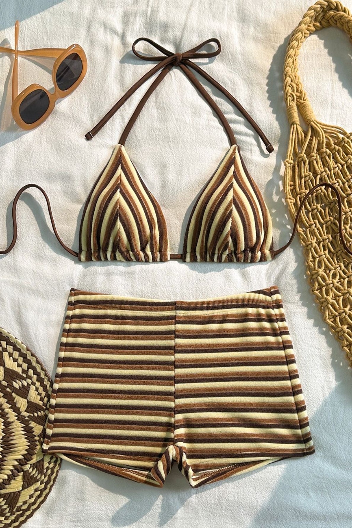 Striped Towel Cloth Fresh Bikini Set