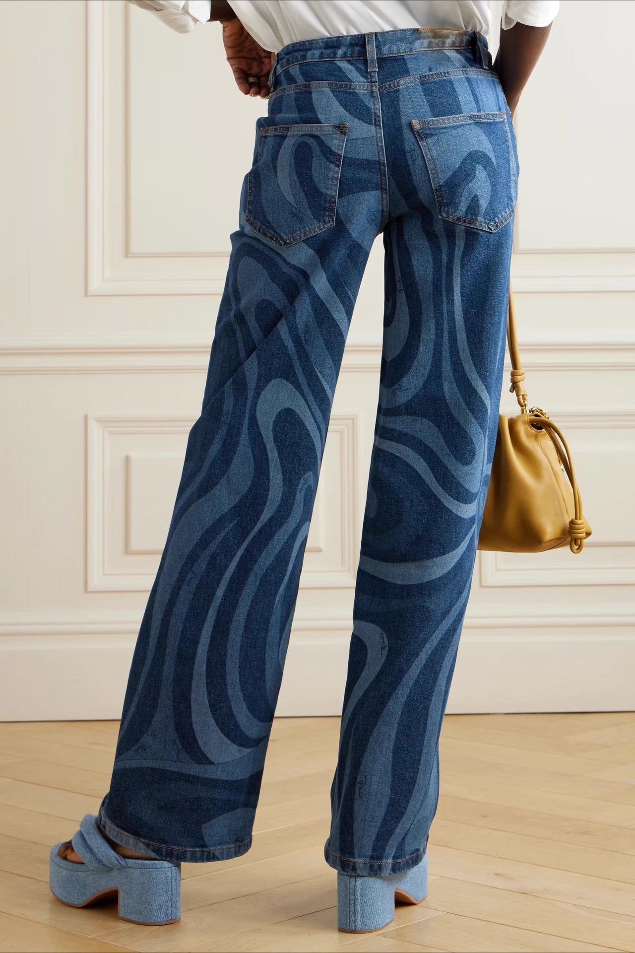 Ripple Print Casual Straight Jeans