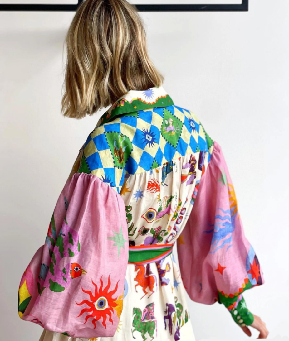 Floral Print Balloon Sleeve Belted Shirt Maxi Dress