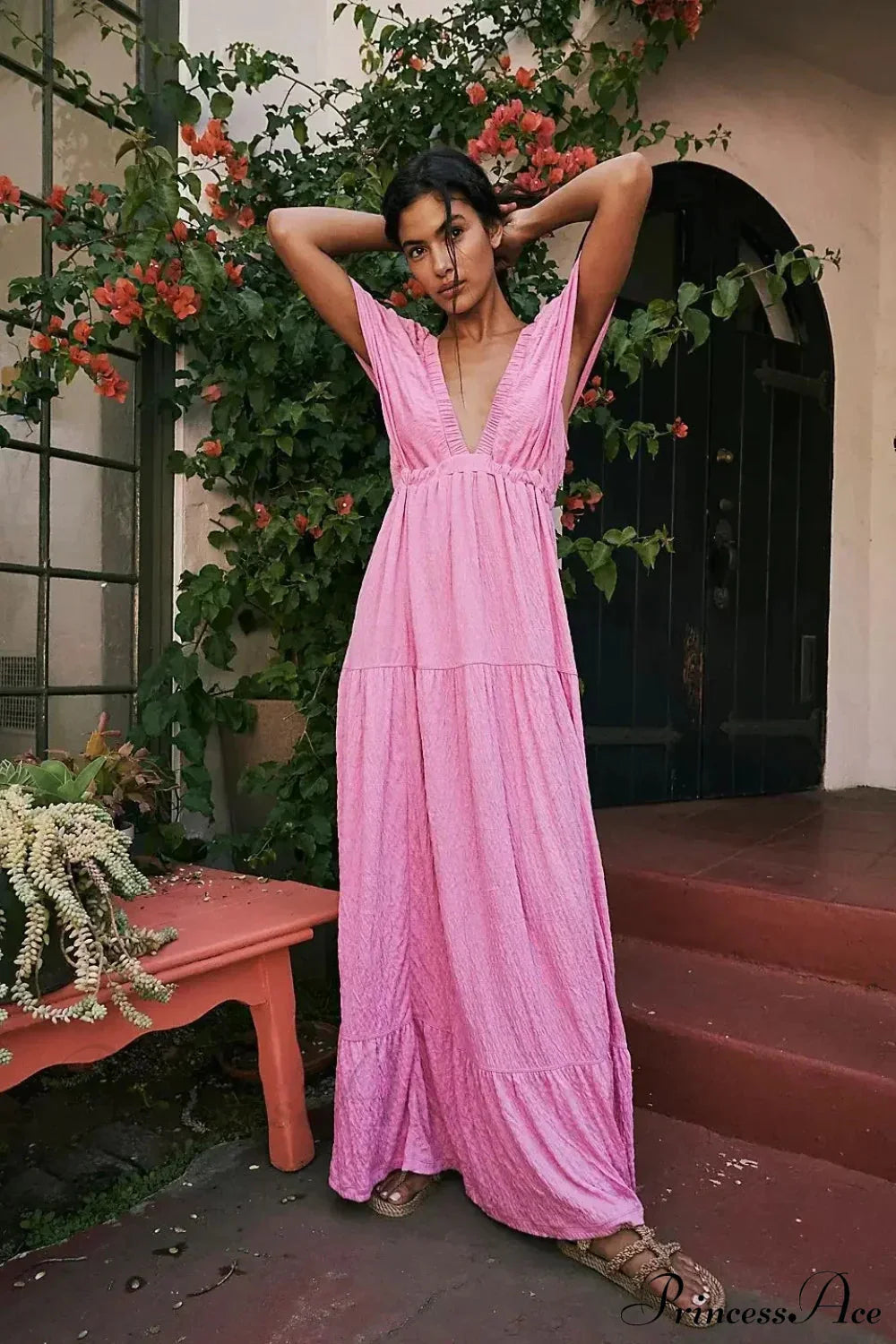 Black Embroidery Round Neck Flare Boho Dress