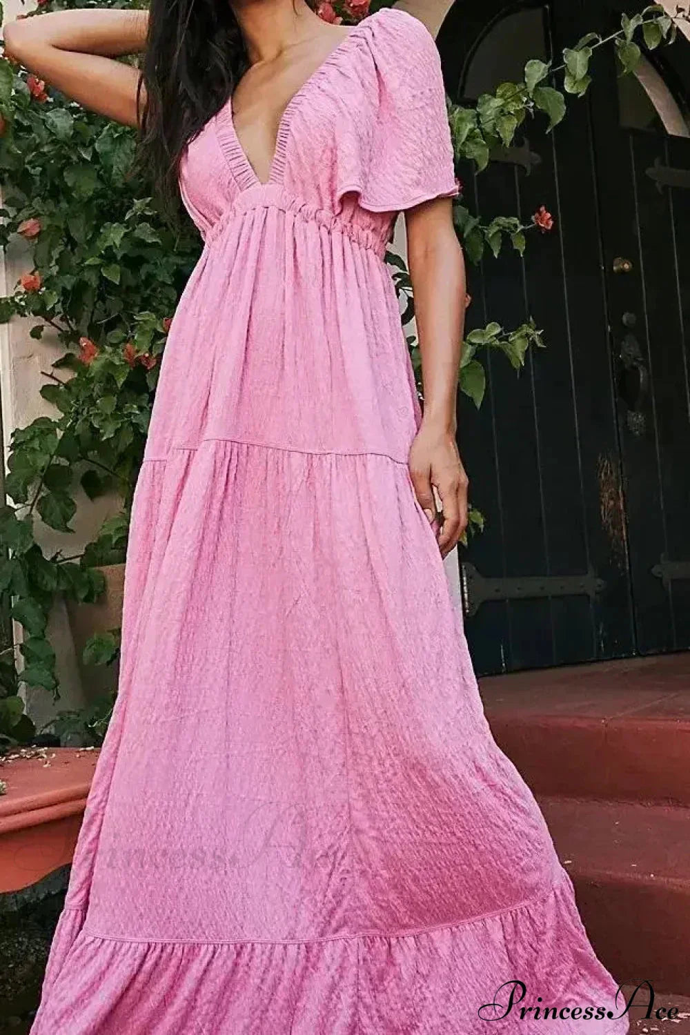 Black Embroidery Round Neck Flare Boho Dress