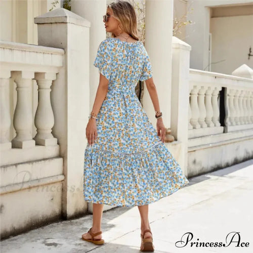 Blooming Frills Cinched Midi Blooming Dress