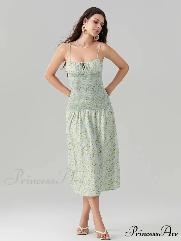 Blooming Strawberry Camis Open-Back Tied Front Blooming Dress