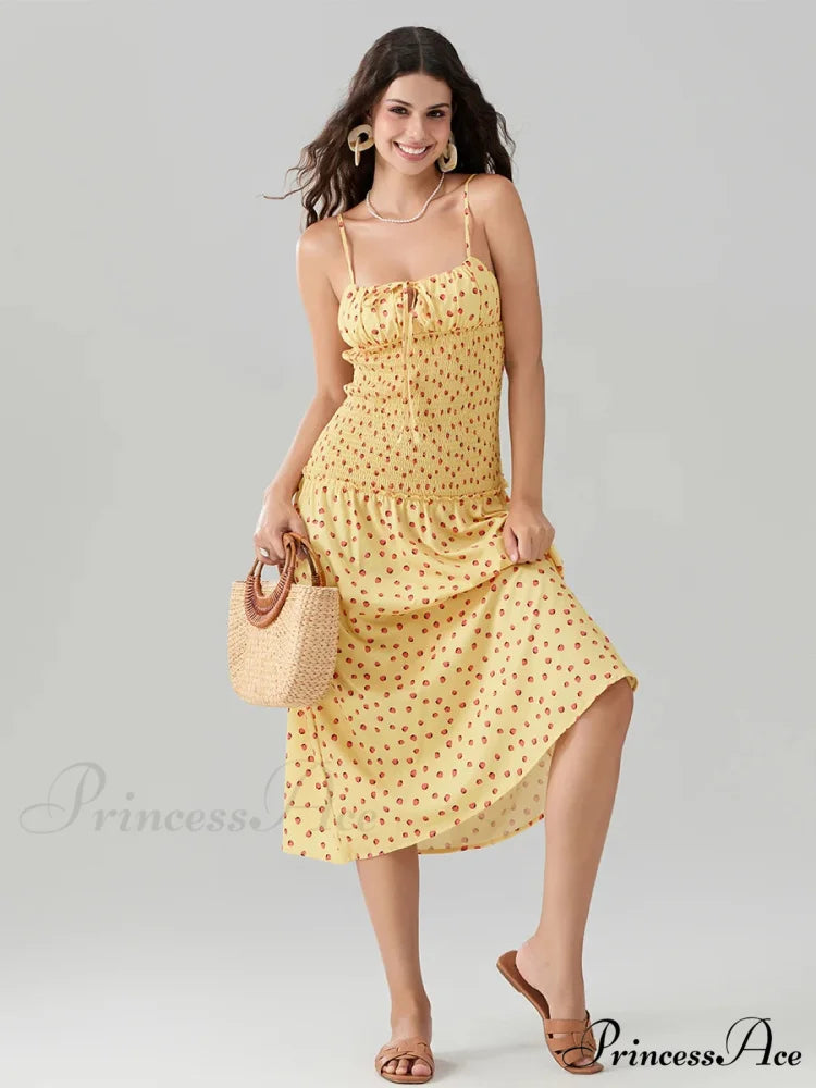 Blooming Strawberry Camis Open-Back Tied Front Blooming Dress