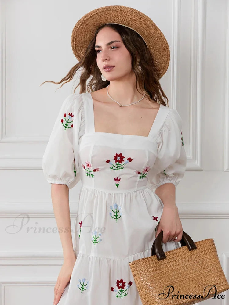 Blossom Stitched Draped A-Line Floral Dress