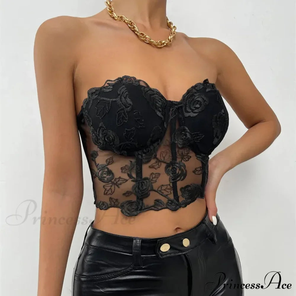 Blossoming Open-Back Bandeau Seductive Midriff Top