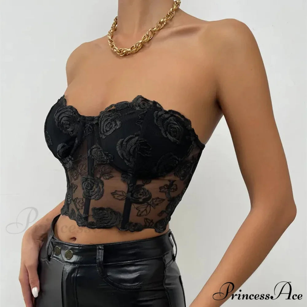Blossoming Open-Back Bandeau Seductive Midriff Top