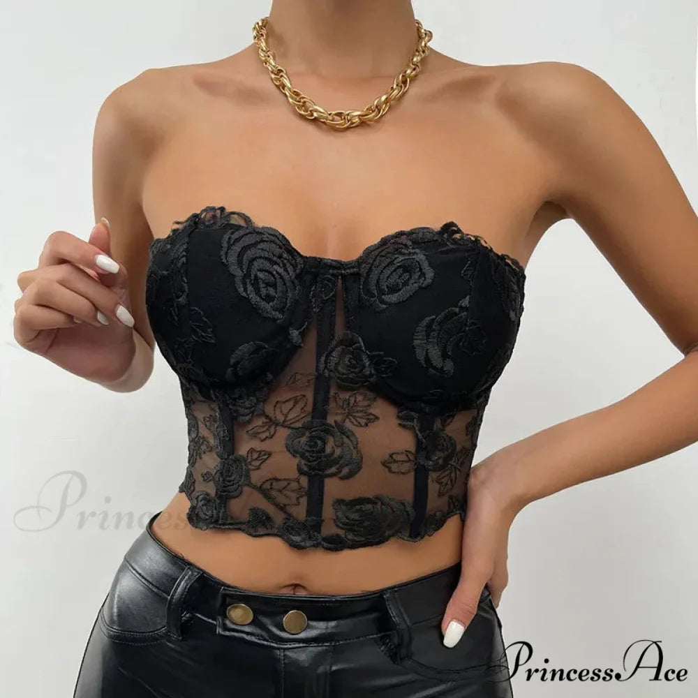 Blossoming Open-Back Bandeau Seductive Midriff Top