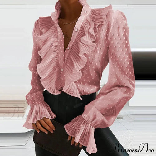 Blue Frilled Plunging Neckline Pleated Top