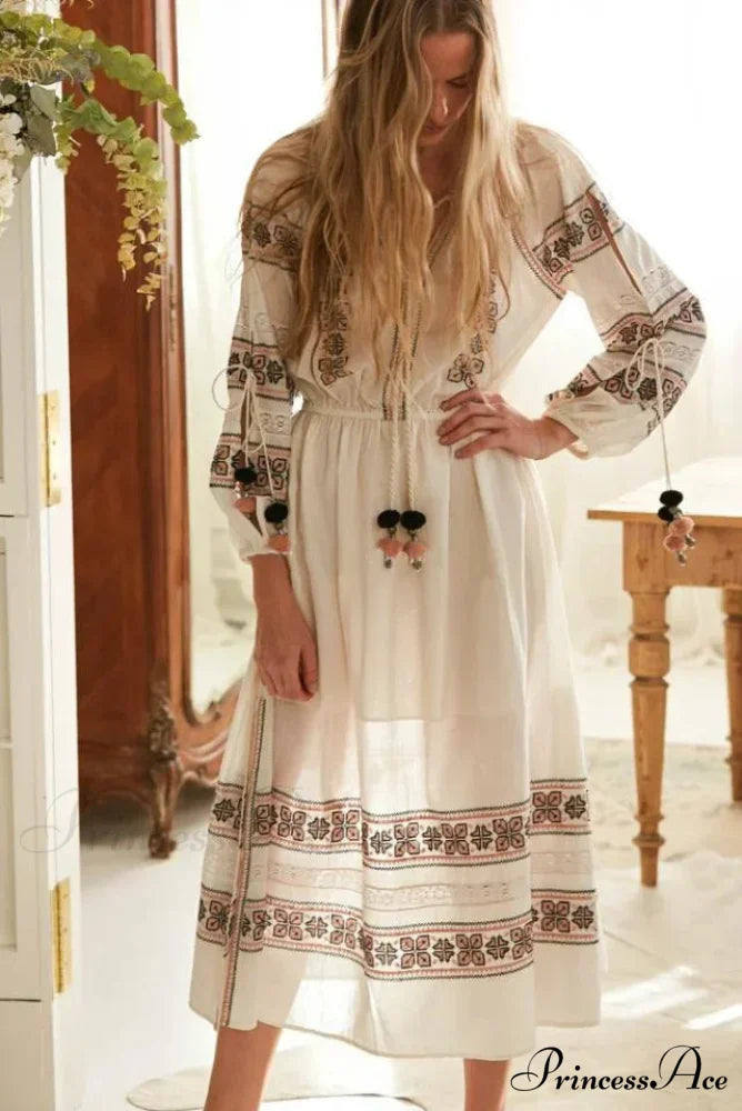 Bohemian Azure/Ivory Cotton Rayon Maxi Dress