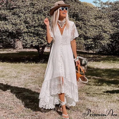 Bohemian Baggy Summer Dress Retro Low-Cut Flower Pattern