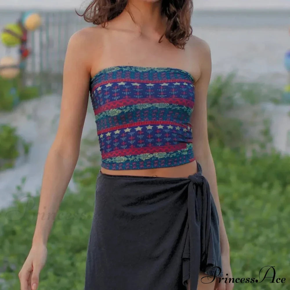 Bohemian Bandeau Off-Shoulder Collegiate Tube Crop Top