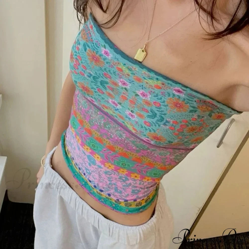 Bohemian Bandeau Off-Shoulder Collegiate Tube Crop Top
