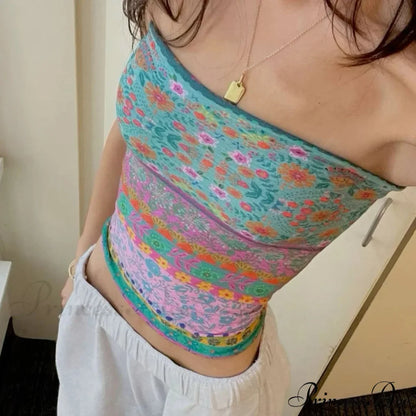 Bohemian Bandeau Off-Shoulder Collegiate Tube Crop Top