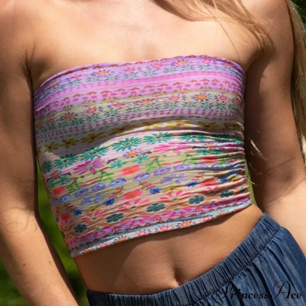 Bohemian Bandeau Off-Shoulder Collegiate Tube Crop Top