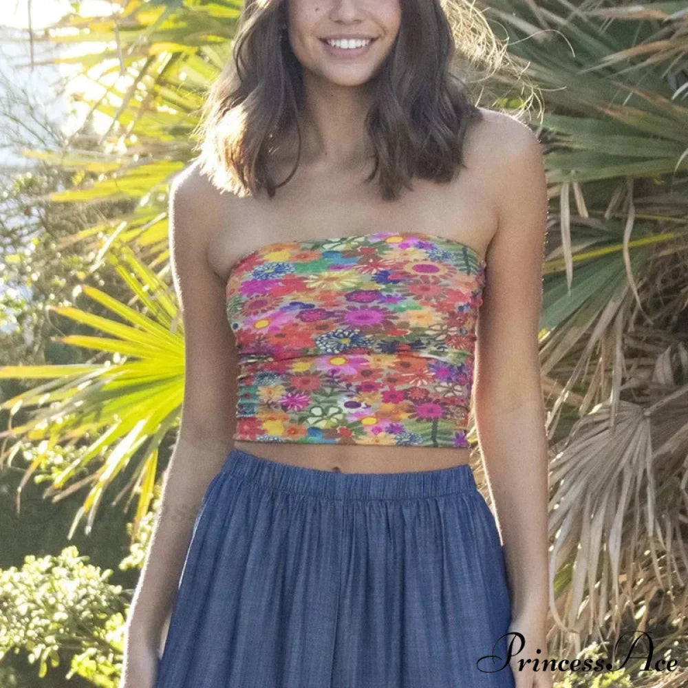 Bohemian Bandeau Off-Shoulder Collegiate Tube Crop Top