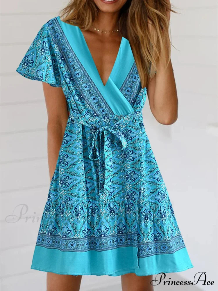 Bohemian Floral Pattern Sashes Free-Spirited Dress