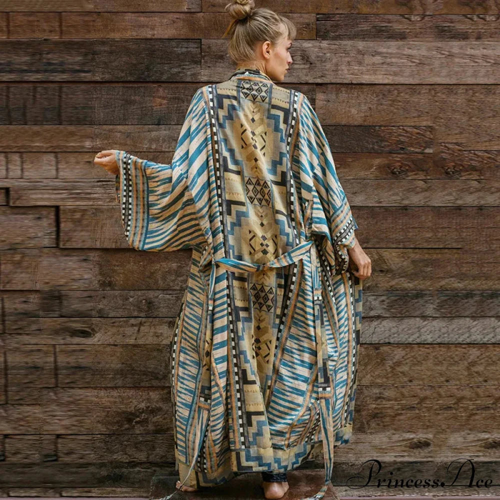 Bohemian Kimono Rayon Print Swimsuit Cover Up Relaxed Summer Dress