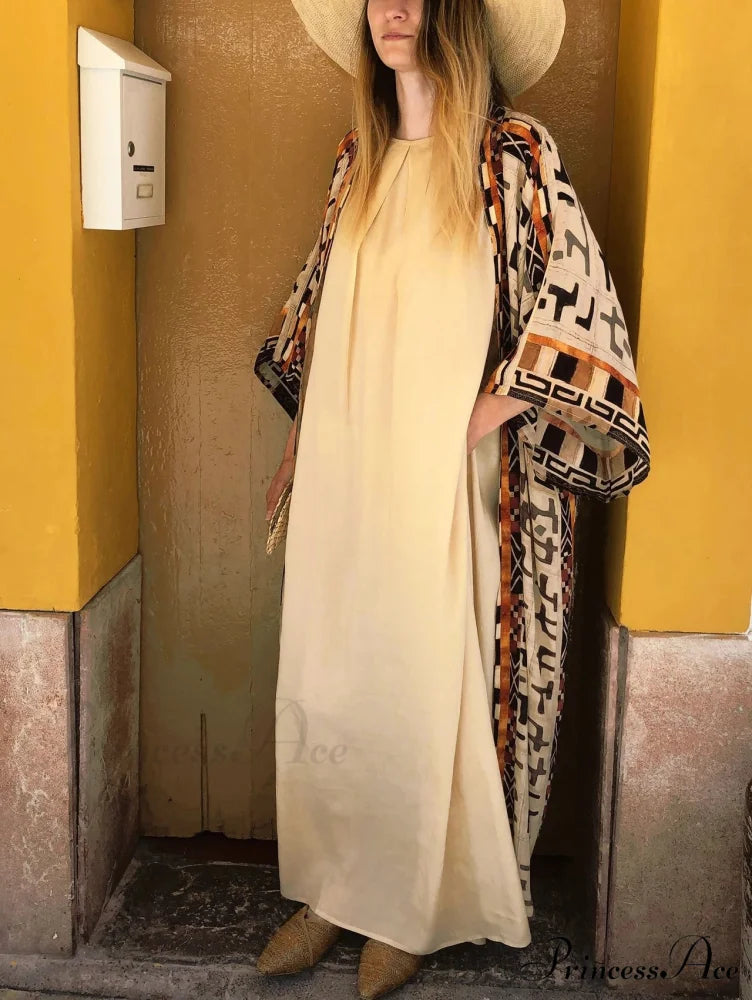 Bohemian Kimono Rayon Print Swimsuit Cover Up Relaxed Summer Dress