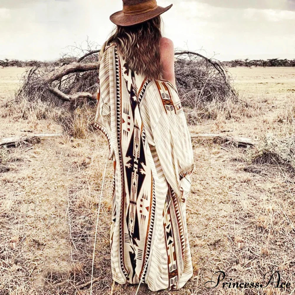 Bohemian Kimono Rayon Print Swimsuit Cover Up Relaxed Summer Dress