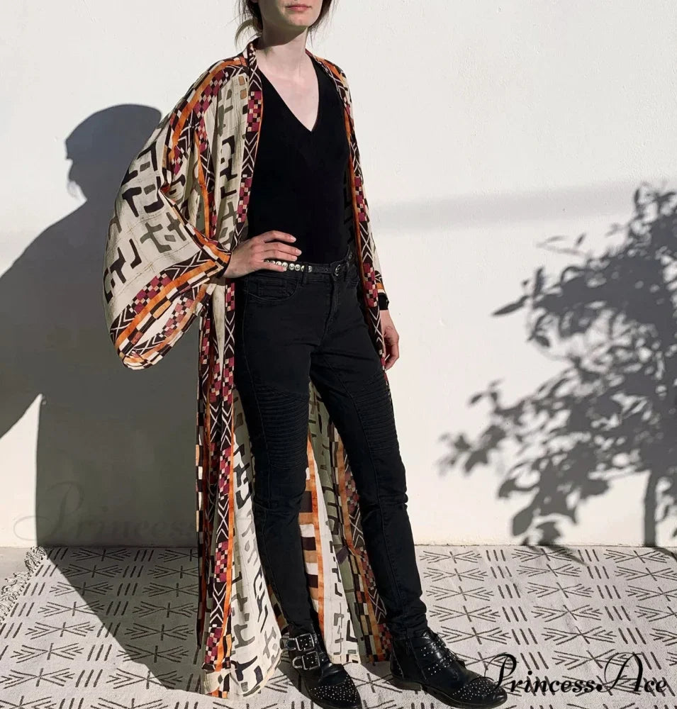 Bohemian Kimono Rayon Print Swimsuit Cover Up Relaxed Summer Dress