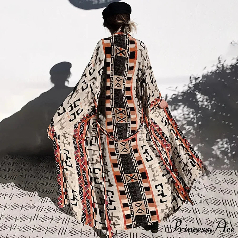 Bohemian Kimono Rayon Print Swimsuit Cover Up Relaxed Summer Dress