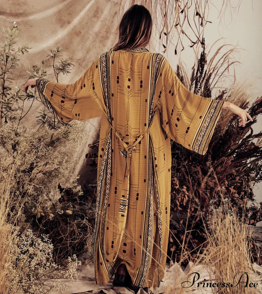 Bohemian Kimono Rayon Print Swimsuit Cover Up Relaxed Summer Dress
