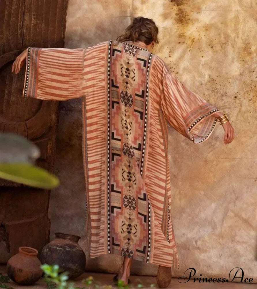 Bohemian Kimono Rayon Print Swimsuit Cover Up Relaxed Summer Dress