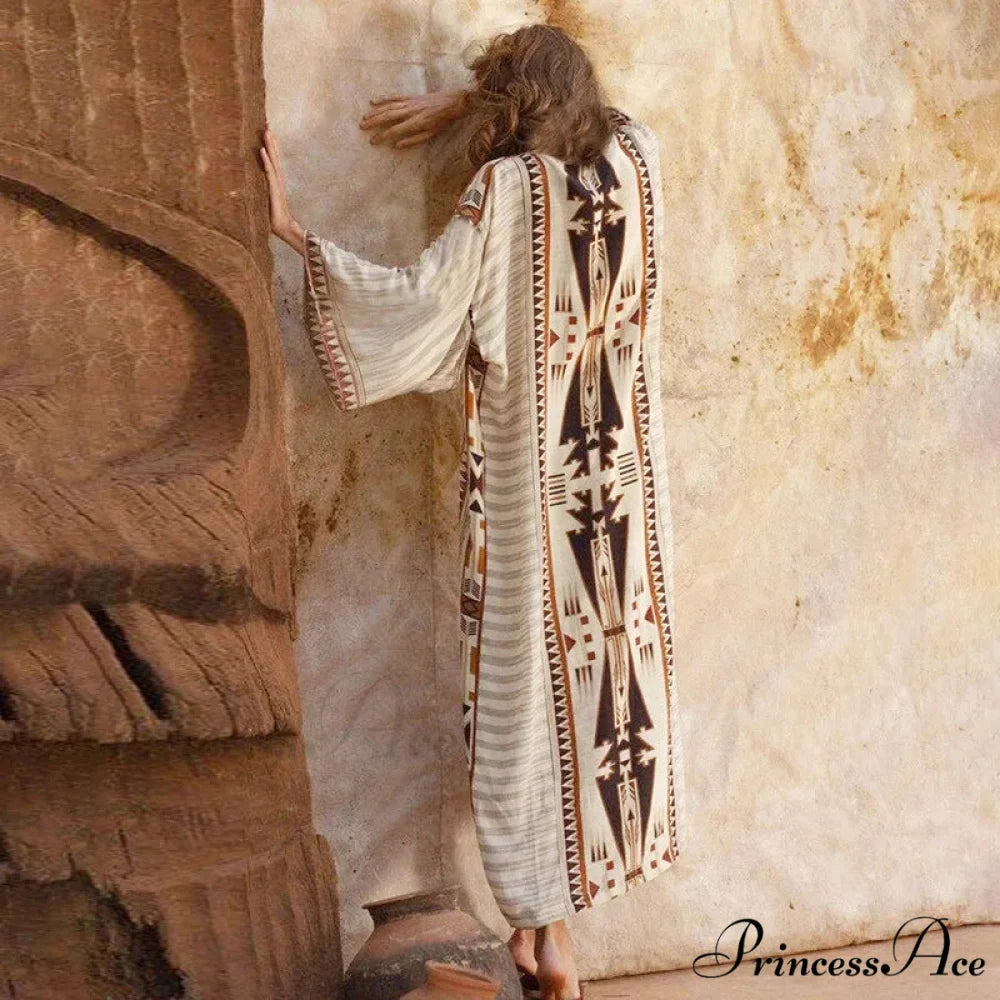 Bohemian Kimono Rayon Print Swimsuit Cover Up Relaxed Summer Dress