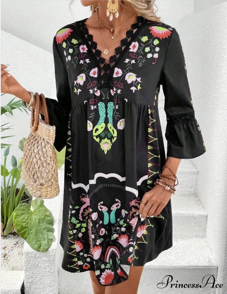 Bohemian Plunging Neckline Flower Celebration Dress