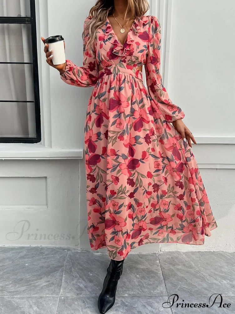 Bohemian Seaside Plunging Neckline Full Length Dress