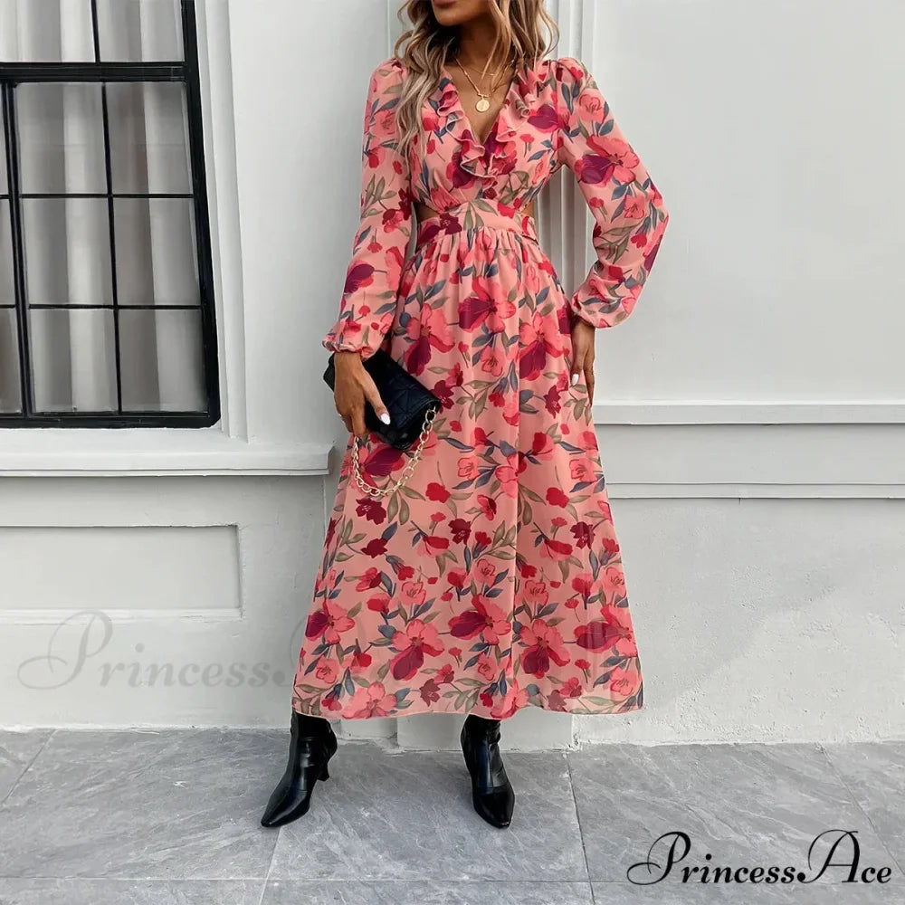 Bohemian Seaside Plunging Neckline Full Length Dress