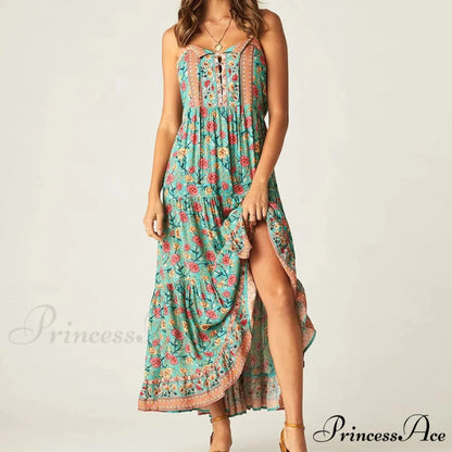 Bohemian Strap Dresses Nomadic Sleeveless Rayon Floral Print Maxi Dress