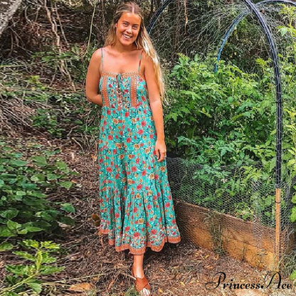 Bohemian Strap Dresses Nomadic Sleeveless Rayon Floral Print Maxi Dress