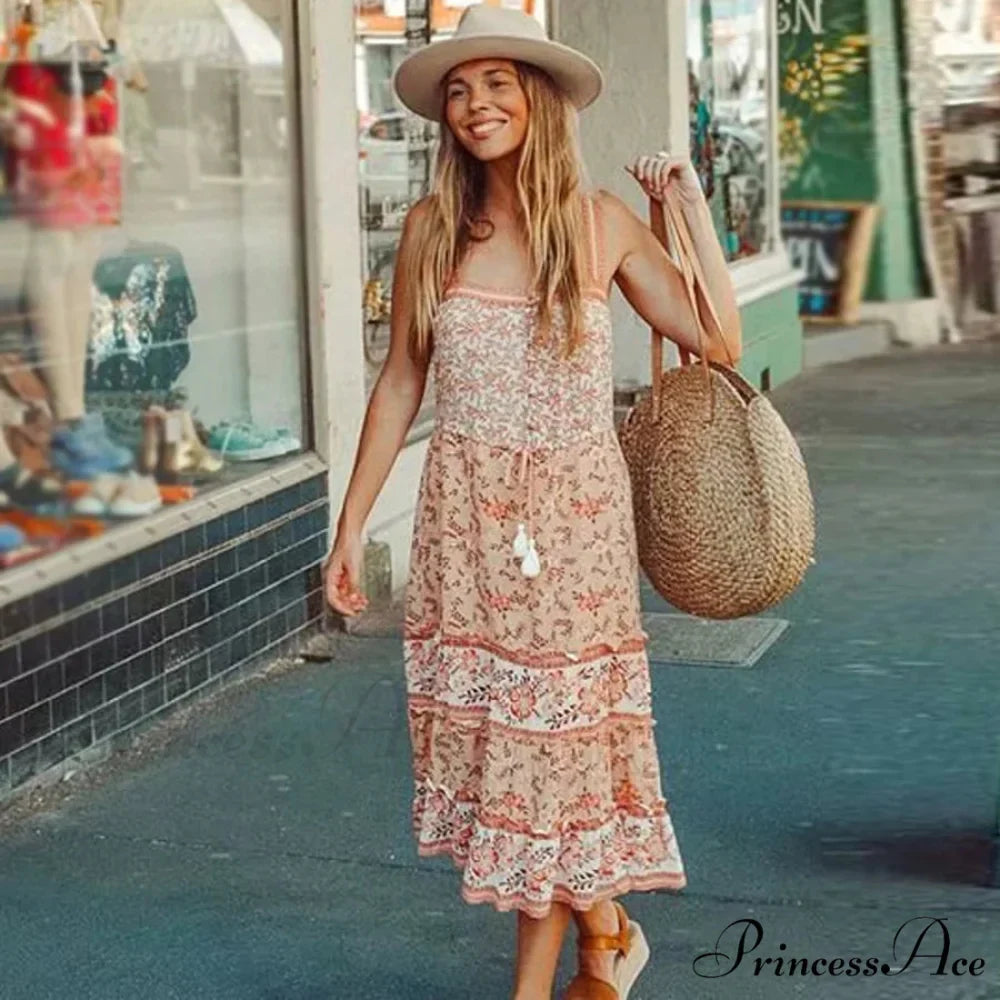Bohemian Sundress Seductive Sleeveless Strap Rayon Floral Beach Dress